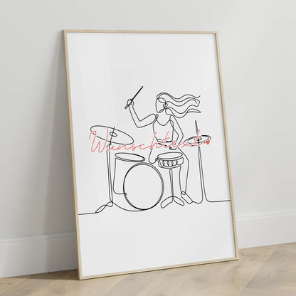 Personalisiertes Poster Lineart Drummer Geschenk Tochter & Schwester für Drummer Drummerin Drummer