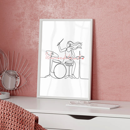 Personalisiertes Poster Lineart Drummer Geschenk Tochter & Schwester für Drummer Drummerin Drummer