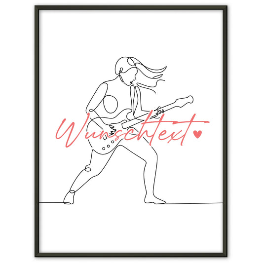 Lineart Poster Personalisiert E-Gitarre Geschenk Tochter & Schwester für E-Gitarrist E-Gitarristin Electric guitar