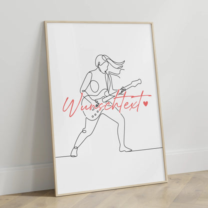 Lineart Poster Personalisiert E-Gitarre Geschenk Tochter & Schwester für E-Gitarrist E-Gitarristin Electric guitar