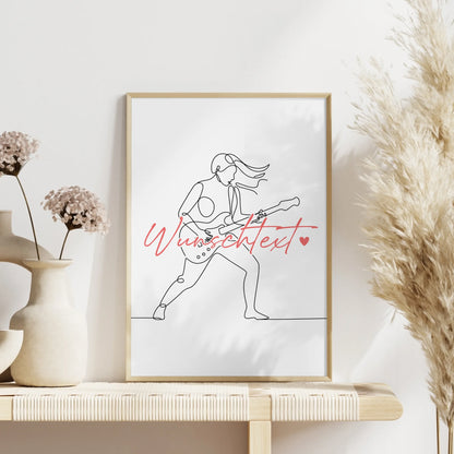 Lineart Poster Personalisiert E-Gitarre Geschenk Tochter & Schwester für E-Gitarrist E-Gitarristin Electric guitar
