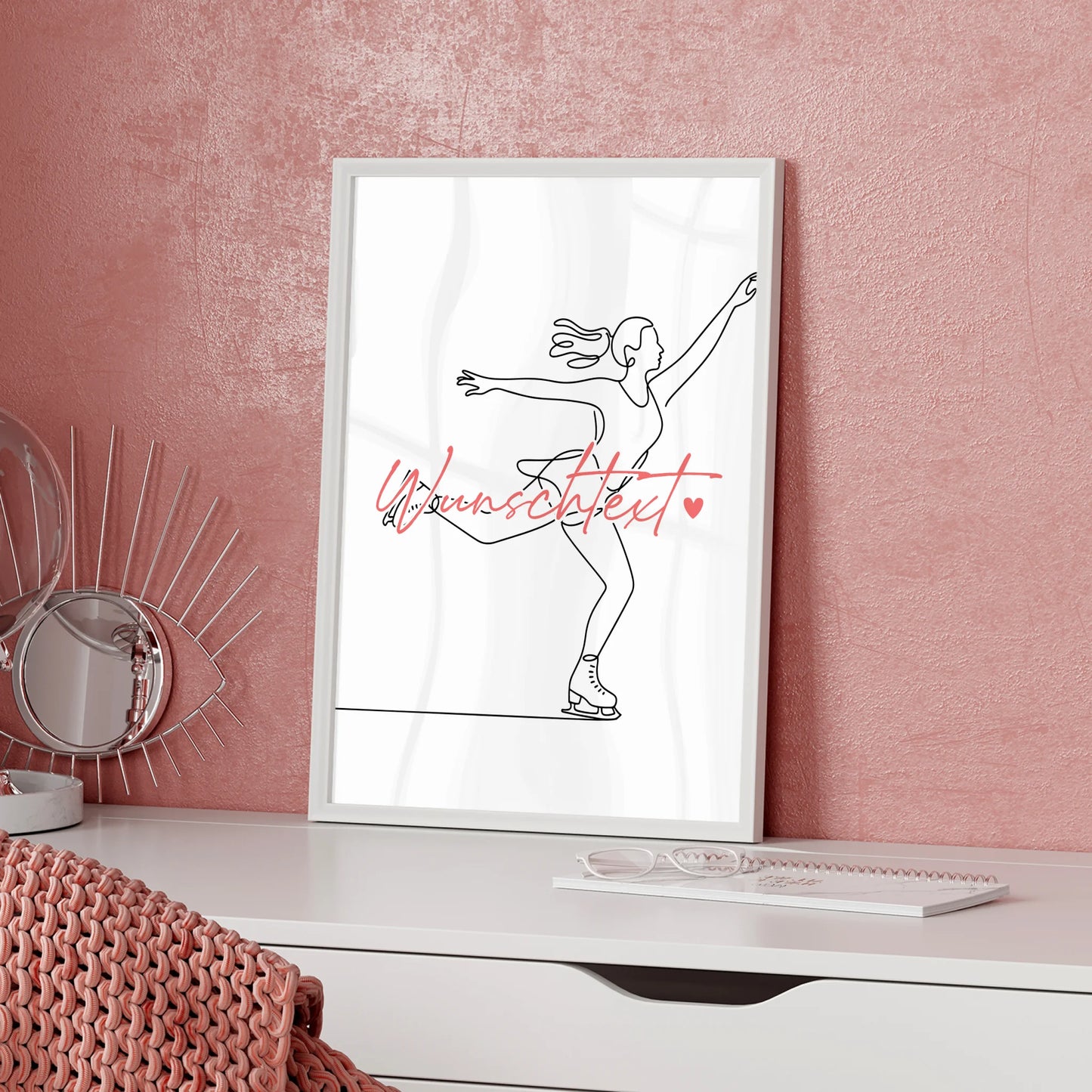 Personalisiertes Poster Lineart Eislaufen Geschenk Tochter & Schwester für Eisläufer Eisläuferin Ice skating