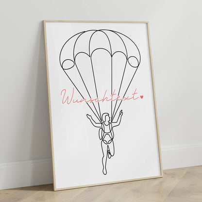 Lineart Poster Personalisiert Fallschirmspringen Geschenk Tochter & Schwester für Fallschirmspringer Fallschirmspringerin Skydiving