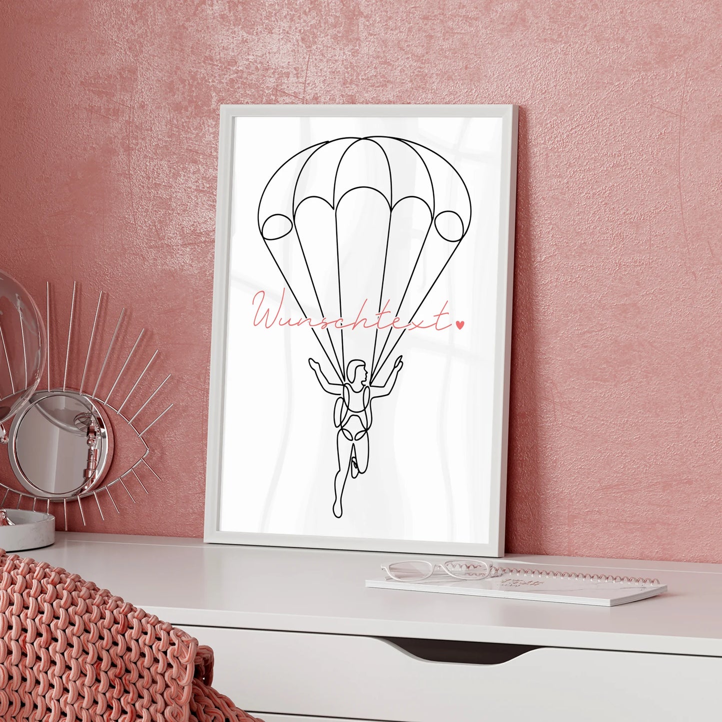 Lineart Poster Personalisiert Fallschirmspringen Geschenk Tochter & Schwester für Fallschirmspringer Fallschirmspringerin Skydiving