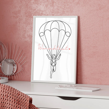 Lineart Poster Personalisiert Fallschirmspringen Geschenk Tochter & Schwester für Fallschirmspringer Fallschirmspringerin Skydiving
