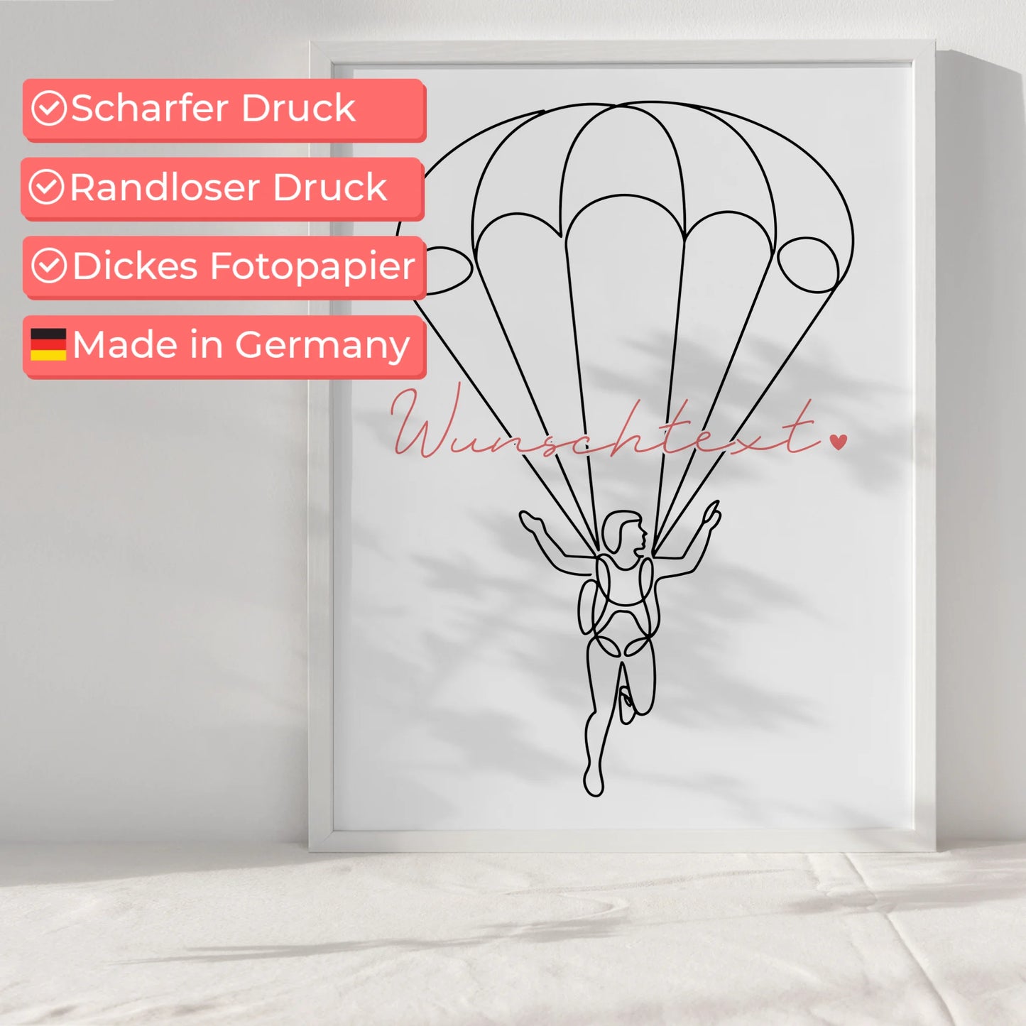 Lineart Poster Personalisiert Fallschirmspringen Geschenk Tochter & Schwester für Fallschirmspringer Fallschirmspringerin Skydiving