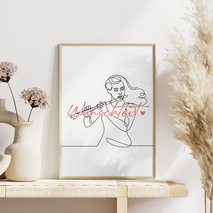 Lineart Poster Personalisiert Flöte Geschenk Tochter & Schwester für Flötist Flötistin flute