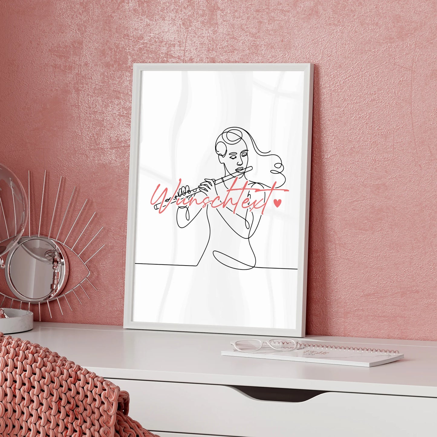 Lineart Poster Personalisiert Flöte Geschenk Tochter & Schwester für Flötist Flötistin flute