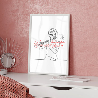 Lineart Poster Personalisiert Flöte Geschenk Tochter & Schwester für Flötist Flötistin flute