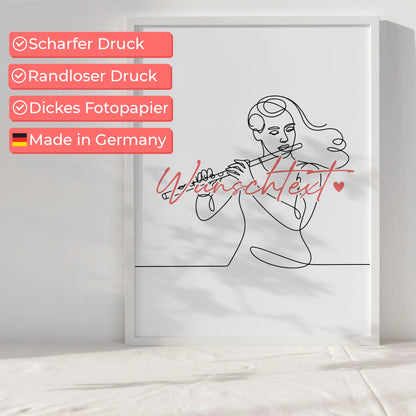 Lineart Poster Personalisiert Flöte Geschenk Tochter & Schwester für Flötist Flötistin flute