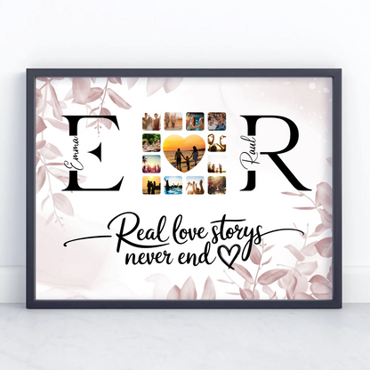 Personalisiertes Liebes Poster Mit Initialien Namen und Fotos Real Love Storys Never End