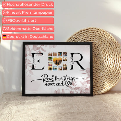 Personalisiertes Liebes Poster Mit Initialien Namen und Fotos Real Love Storys Never End
