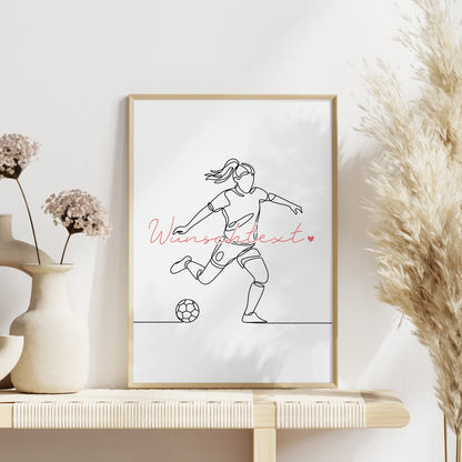 Lineart Poster Personalisiert Fußball Geschenk Tochter & Schwester für Fußballer Fußballerin football