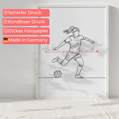 Lineart Poster Personalisiert Fußball Geschenk Tochter & Schwester für Fußballer Fußballerin football