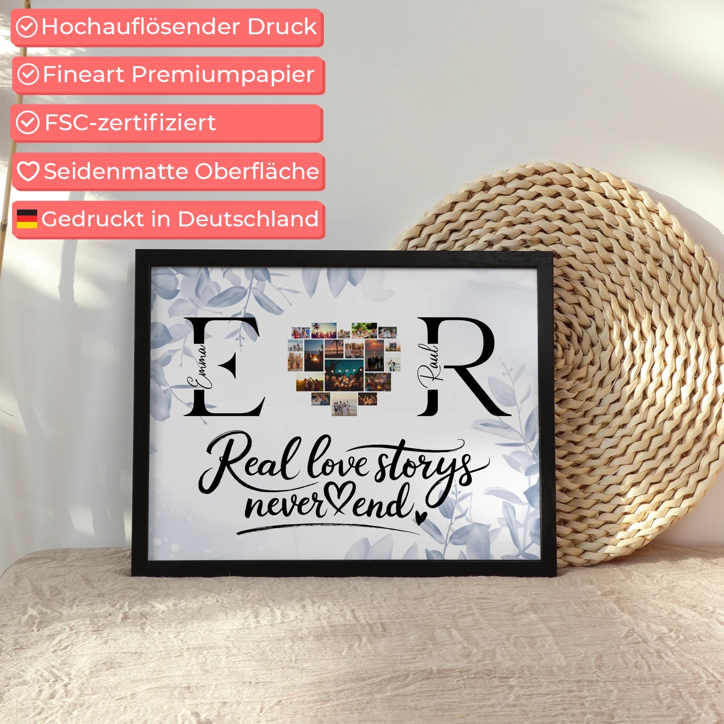 Liebes Poster Personalisiert Mit Namen Initialien und Fotos Real Love Storys Never End