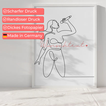 Personalisiertes Poster Lineart Gesang Geschenk Tochter & Schwester für Sänger Sängerin singing