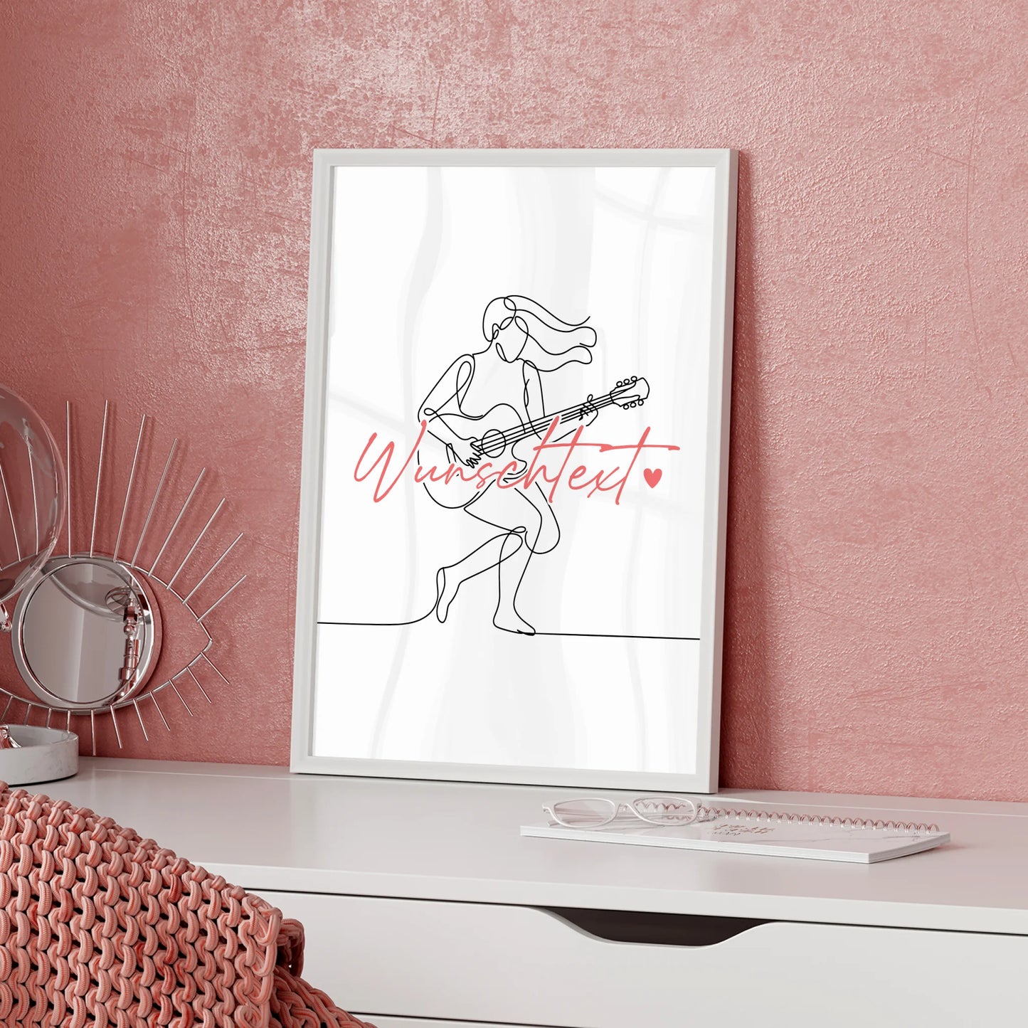 Lineart Poster Personalisiert Gitarre Geschenk Tochter & Schwester für Gitarrist Gitarristin guitar