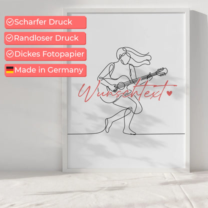 Lineart Poster Personalisiert Gitarre Geschenk Tochter & Schwester für Gitarrist Gitarristin guitar