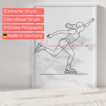 Personalisiertes Poster Lineart Inline-Skaten Geschenk Tochter & Schwester für Inline-Skater Inline-Skaterin Inline skating