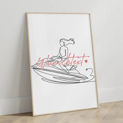 Lineart Poster Personalisiert Jetskifahren Geschenk Tochter & Schwester für Jetskifahrer Jetskifahrerin Jet skiing