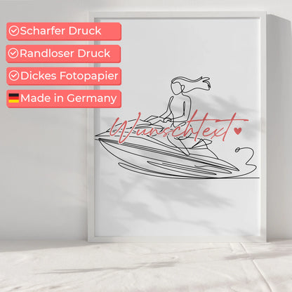 Lineart Poster Personalisiert Jetskifahren Geschenk Tochter & Schwester für Jetskifahrer Jetskifahrerin Jet skiing