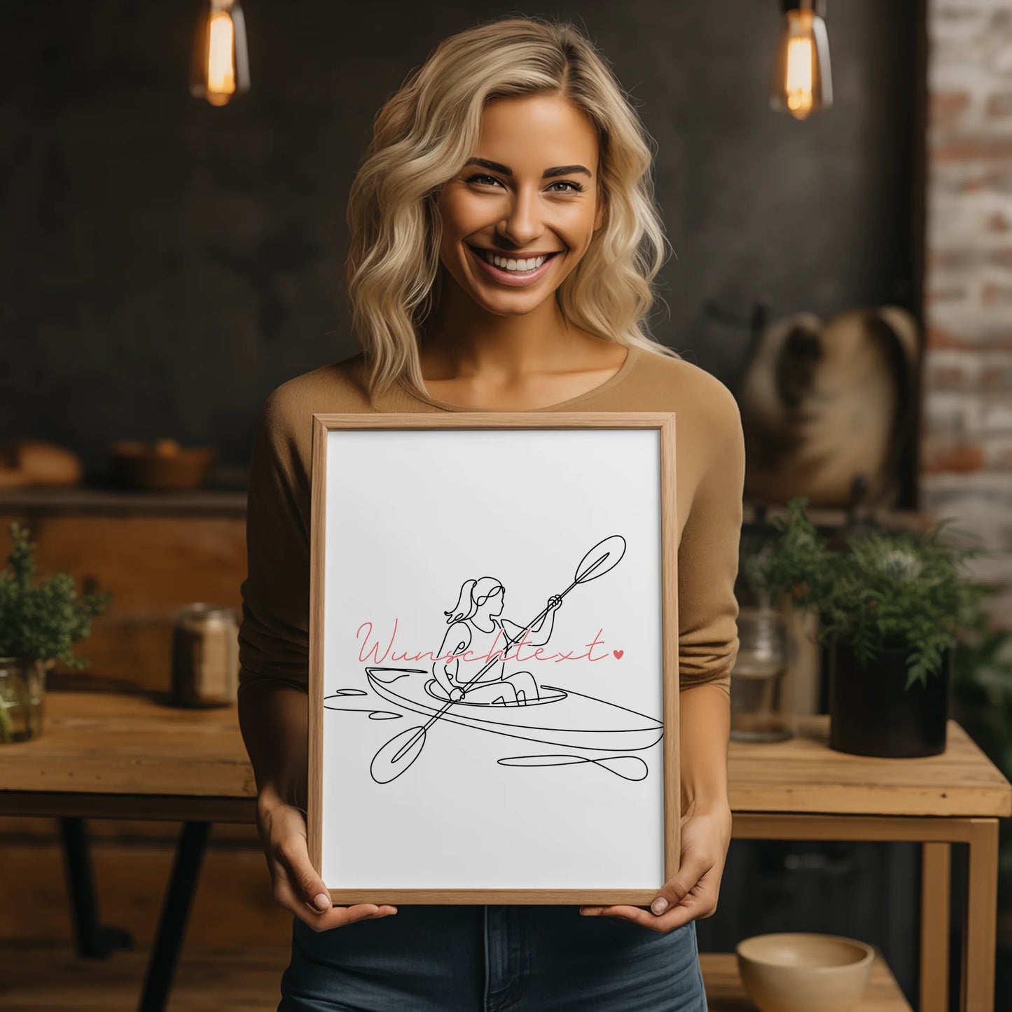 Lineart Poster Kajakfahren Geschenk Tochter & Schwester für Kajakfahrer Kajakfahrerin Kayaking