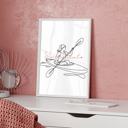 Lineart Poster Kajakfahren Geschenk Tochter & Schwester für Kajakfahrer Kajakfahrerin Kayaking