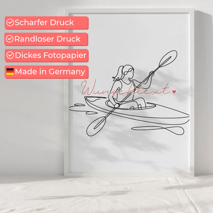 Lineart Poster Kajakfahren Geschenk Tochter & Schwester für Kajakfahrer Kajakfahrerin Kayaking
