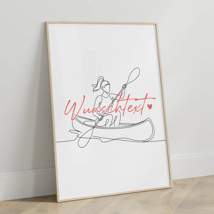 Personalisiertes Poster Lineart Kanu Geschenk Tochter & Schwester für Kanute Kanutin canoe