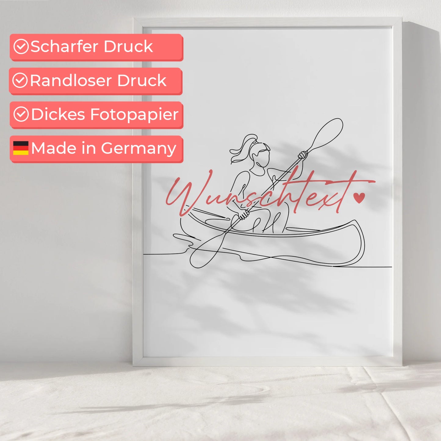Personalisiertes Poster Lineart Kanu Geschenk Tochter & Schwester für Kanute Kanutin canoe