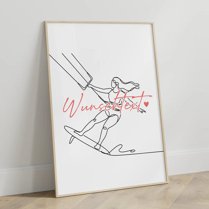 Lineart Poster Personalisiert Kitesurfen Geschenk Tochter & Schwester für Kitesurfer Kitesurferin Kitesurfing