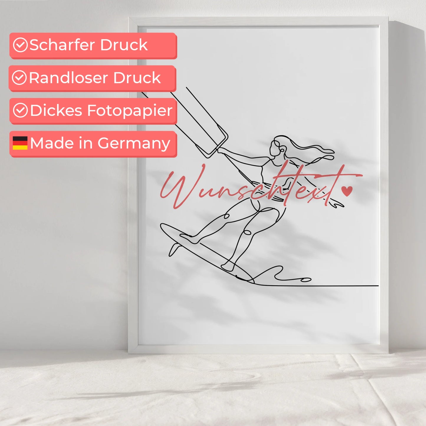 Lineart Poster Personalisiert Kitesurfen Geschenk Tochter & Schwester für Kitesurfer Kitesurferin Kitesurfing