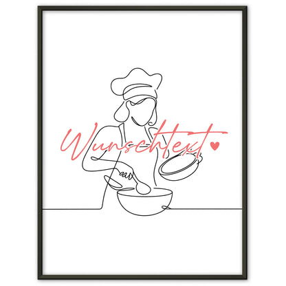 Personalisiertes Poster Lineart Kochen Geschenk Tochter & Schwester für Koch Köchin Cook
