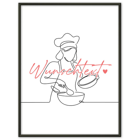 Personalisiertes Poster Lineart Kochen Geschenk Tochter & Schwester für Koch Köchin Cook