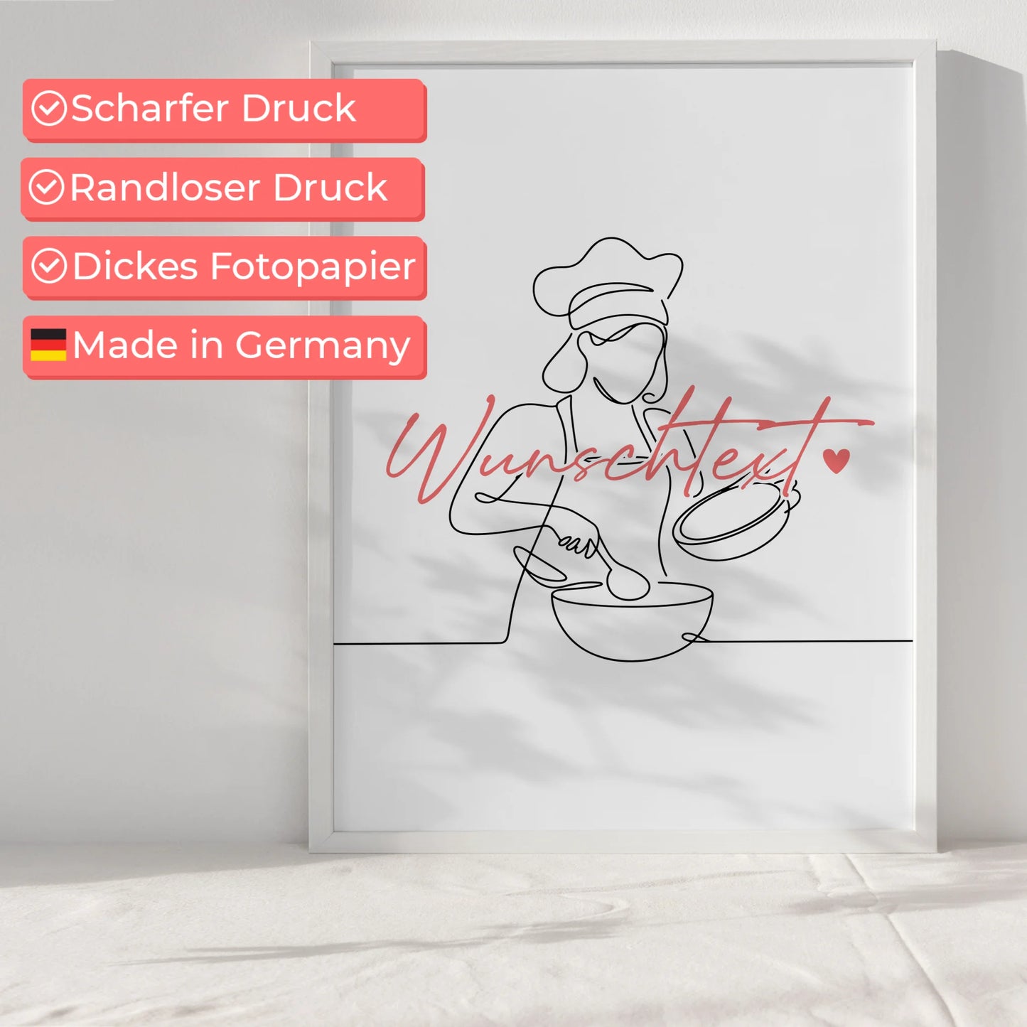 Personalisiertes Poster Lineart Kochen Geschenk Tochter & Schwester für Koch Köchin Cook