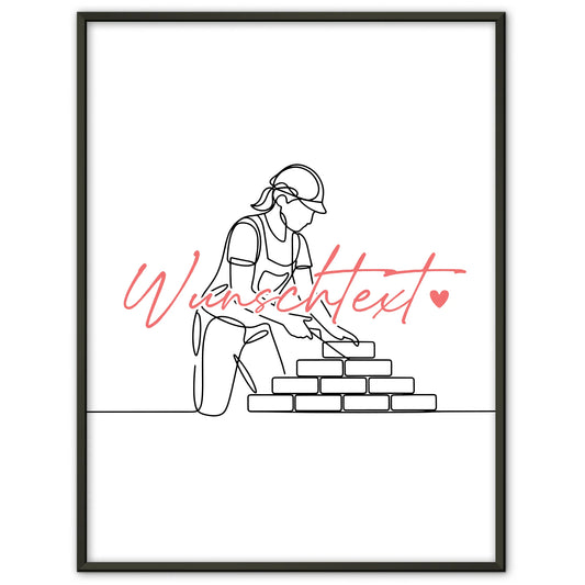 Personalisiertes Poster Lineart Maurer Geschenk Tochter & Schwester für Maurer Maurerin Bricklayer