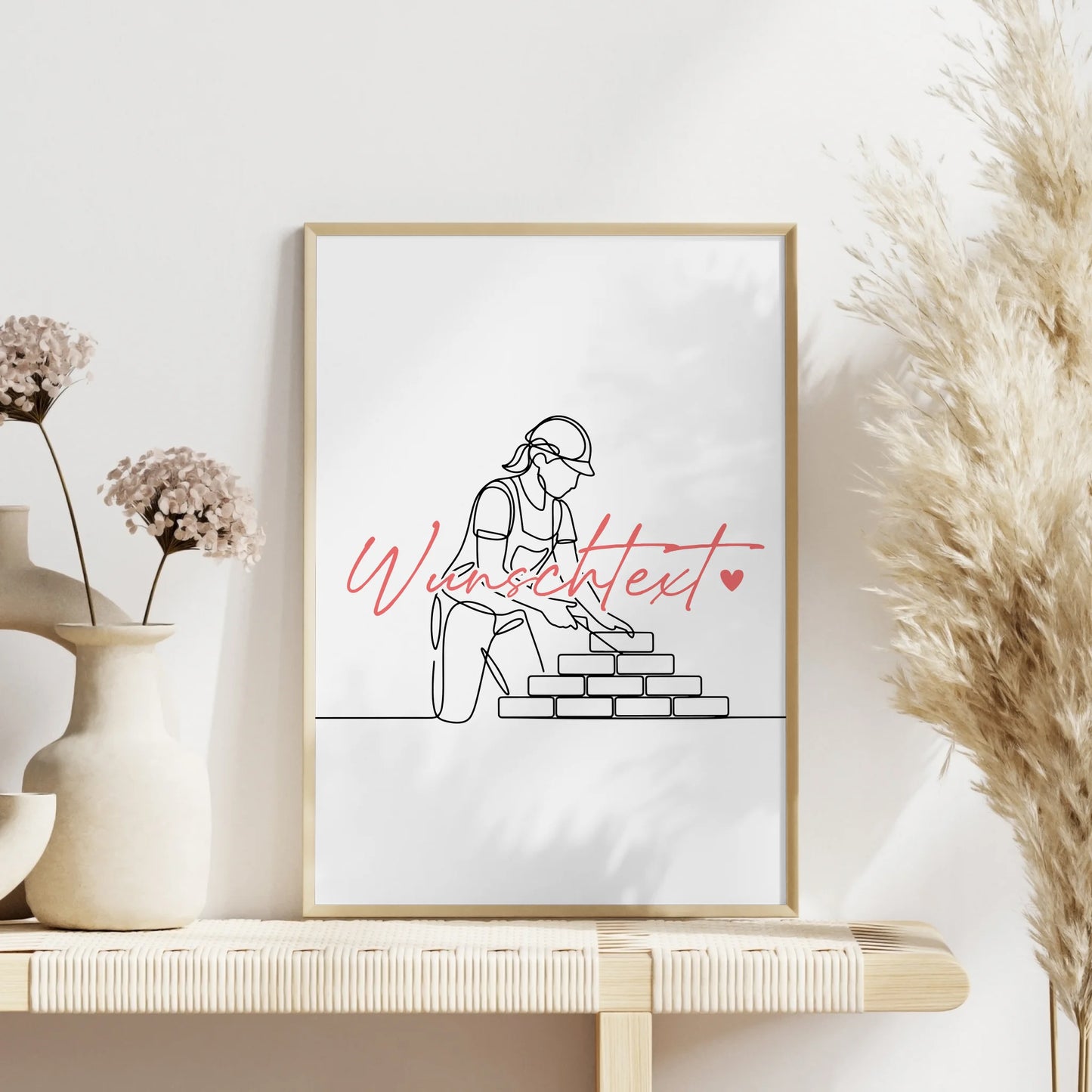 Personalisiertes Poster Lineart Maurer Geschenk Tochter & Schwester für Maurer Maurerin Bricklayer