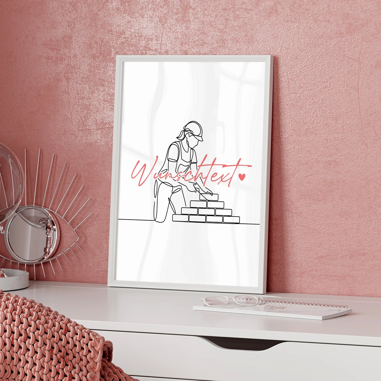 Personalisiertes Poster Lineart Maurer Geschenk Tochter & Schwester für Maurer Maurerin Bricklayer