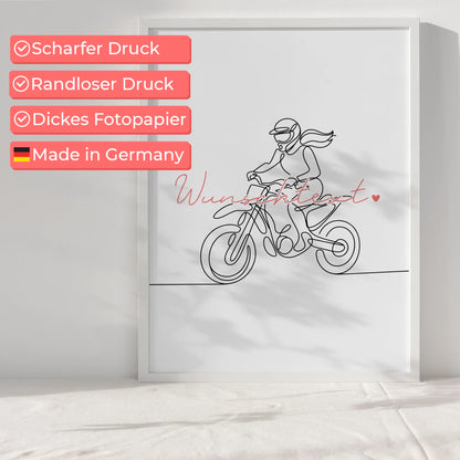 Lineart Poster Personalisiert Motocross Geschenk Tochter & Schwester für Motocrosser Motocrosserin Motocross