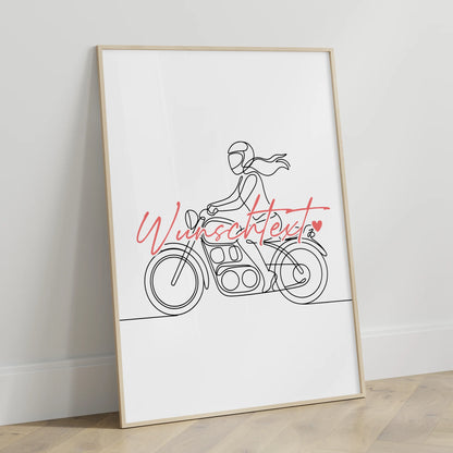 Lineart Poster Motorradfahren Geschenk Tochter & Schwester für Motorradfahrer Motorradfahrerin Motorcycling