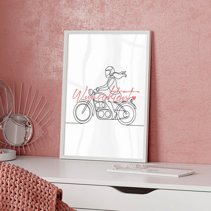 Lineart Poster Motorradfahren Geschenk Tochter & Schwester für Motorradfahrer Motorradfahrerin Motorcycling