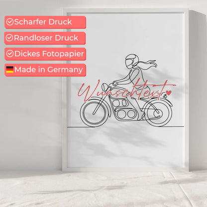 Lineart Poster Motorradfahren Geschenk Tochter & Schwester für Motorradfahrer Motorradfahrerin Motorcycling