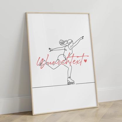 Lineart Poster Rollschuhlaufen Geschenk Tochter & Schwester für Rollschuhläufer Rollschuhläuferin Roller skating