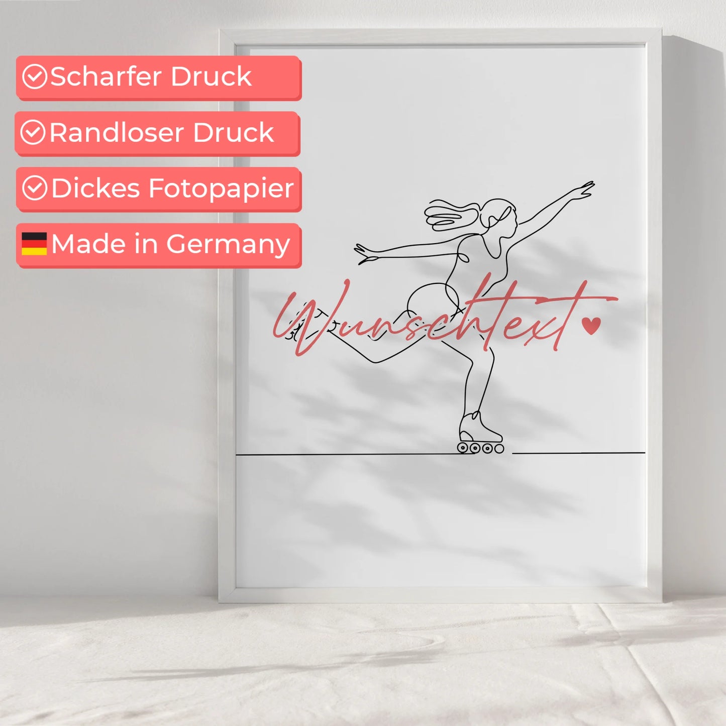 Lineart Poster Rollschuhlaufen Geschenk Tochter & Schwester für Rollschuhläufer Rollschuhläuferin Roller skating