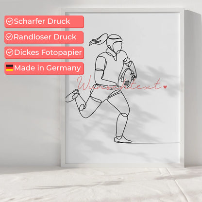 Personalisiertes Poster Lineart Rugby Geschenk Tochter & Schwester für Rugbyspieler Rugbyspielerin rugby