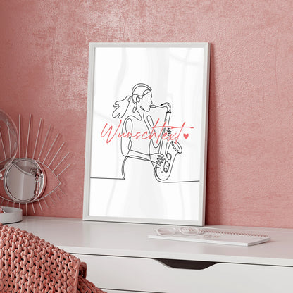 Lineart Poster Personalisiert Saxophon Geschenk Tochter & Schwester für Saxophonist Saxophonistin saxophone