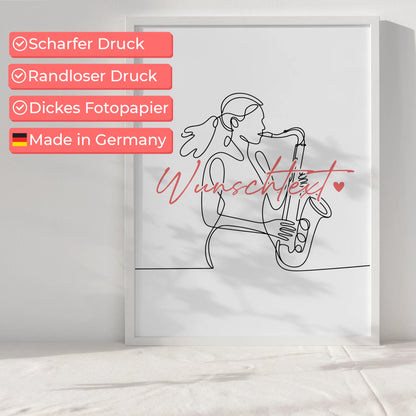 Lineart Poster Personalisiert Saxophon Geschenk Tochter & Schwester für Saxophonist Saxophonistin saxophone