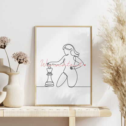 Lineart Poster Schach Geschenk Tochter & Schwester für Schachspieler Schachspielerin Chess