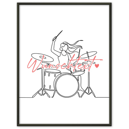 Personalisiertes Poster Lineart Schlagzeug Geschenk Tochter & Schwester für Schlagzeuger Schlagzeugerin Drums