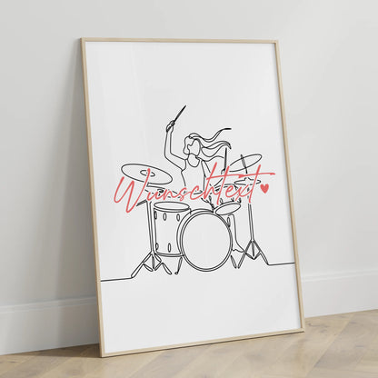 Personalisiertes Poster Lineart Schlagzeug Geschenk Tochter & Schwester für Schlagzeuger Schlagzeugerin Drums